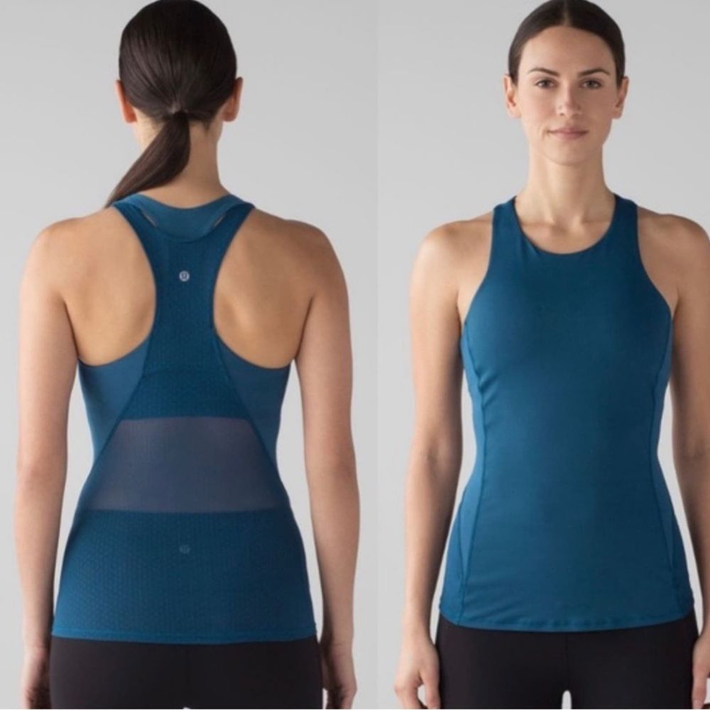 Lululemon Athletica Body Con Swiss Dot Mesh Tank In Poseidon Blue